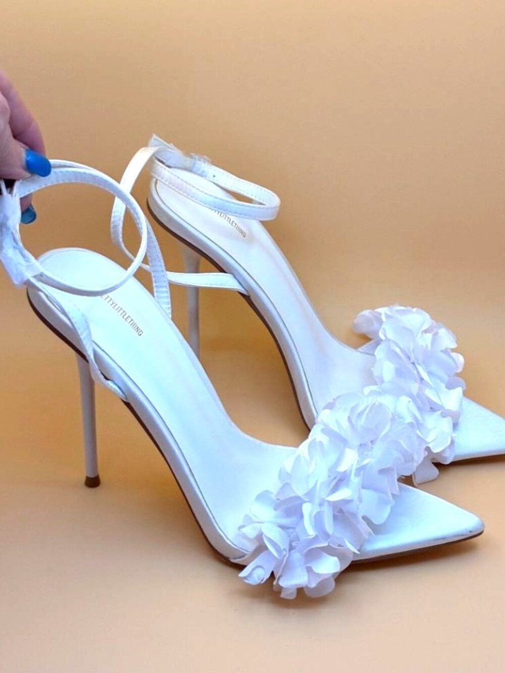 GORGEOUS Floral Strappy Ankle White Wedding Festive Party Shoes Heels Sz 9 UK 7